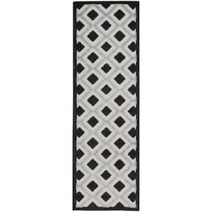 Aloha Black White 2 ft. x 6 ft. Kitchen Runner Geometric Contemporary Indoor/Outdoor Patio Area Rug