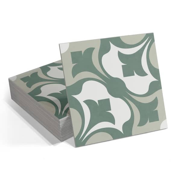 sunwings Patterned Green 12 MIL x 9 in. W x 9 in. L Peel and Stick Backsplash Waterproof Vinyl Tile Flooring (9.12 sq. ft./Case)