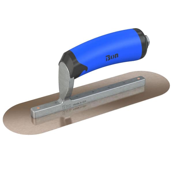 Bon Tool 10 in. x 3 in. Golden Stainless Steel Round End Pool Trowel with Comfort Wave Handle and Short Shank