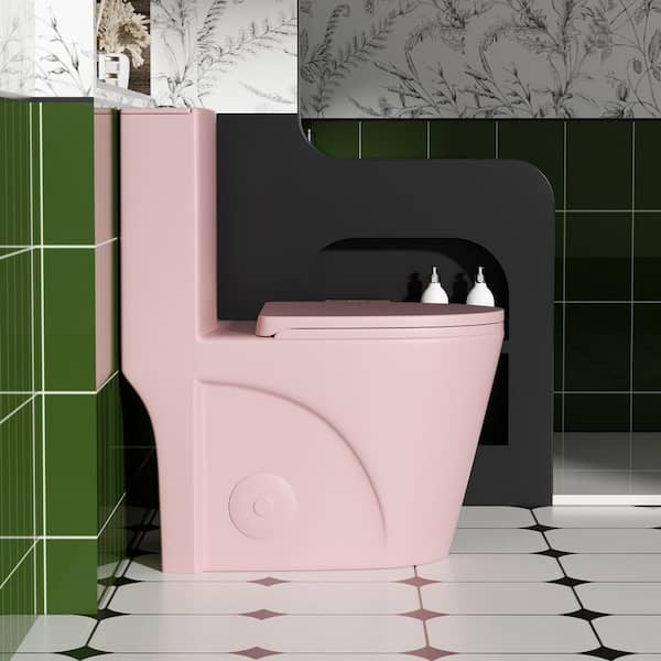 Tornado Flush 12 in. 1-Piece 1.1/1.6 GPF Dual Flush Elongated Toilet in Pink Flower Seat Included