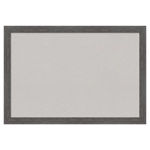 Amanti Art Pinstripe Plank Grey Thin Framed Grey Corkboard 26 in. x 18 in. Bulletin Board Memo Board