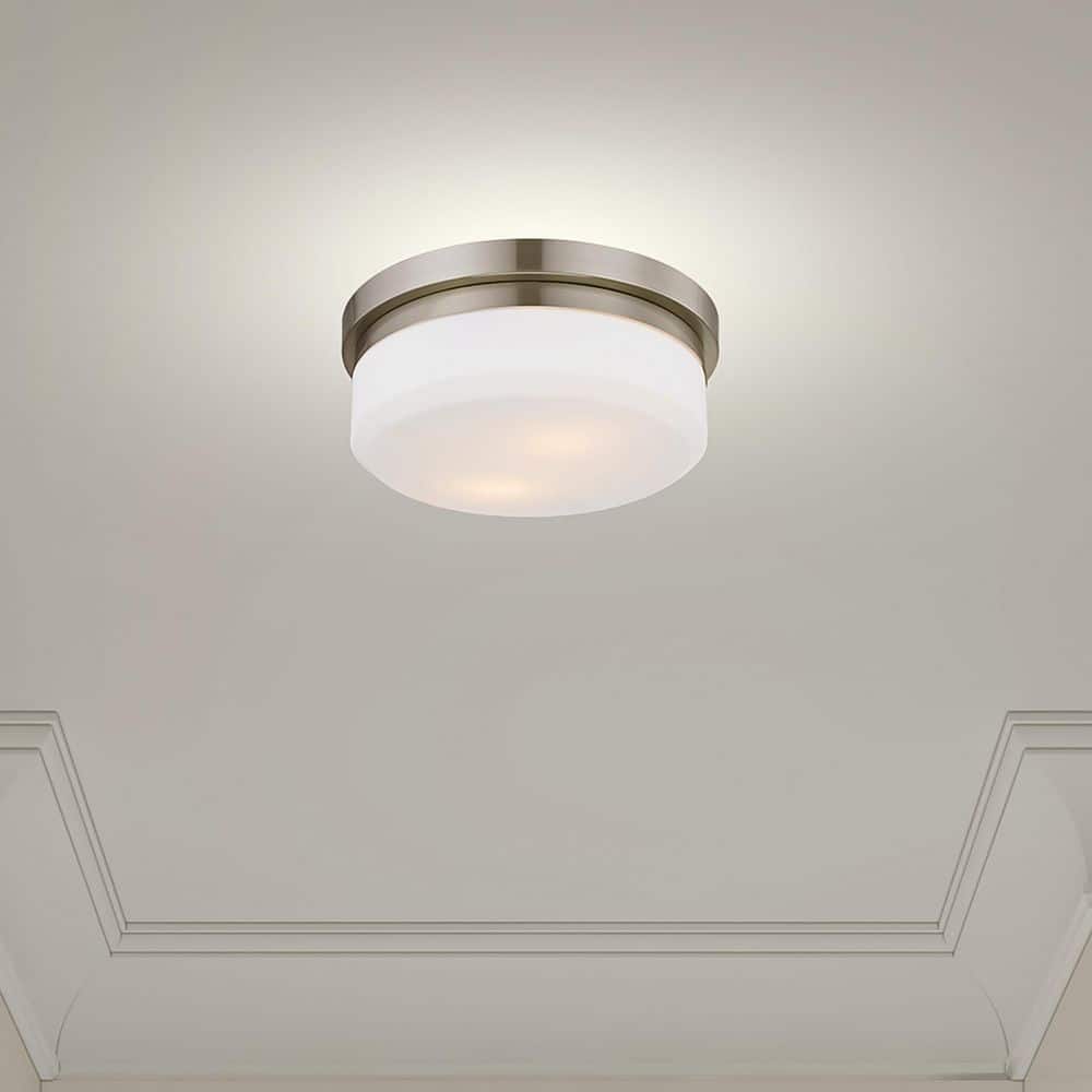 Stratus Collection 2-Light Flush Mount in Brushed Nickel with Hand-Blown Satin Glass
