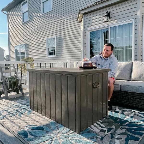 Outdoor Deck Box 150 Gallon Waterproof Lockable Storage Box Container with Lid Deck Box, Brown