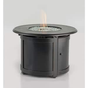 Manchester 36 in. x 25 in. Round Aluminum Match Lit Propane Gas Fire Pit Chat Table with Glacier Ice Firebeads