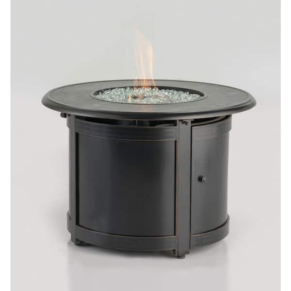 Alfresco Manchester 36 in. x 25 in. Round Aluminum Match Lit Propane Gas Fire Pit Chat Table with Glacier Ice Firebeads