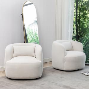 Beige Boucle Polyester Upholstered Swivel Barrel Chair (Set of 2)