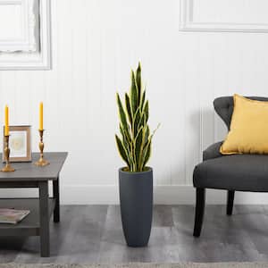 3.5 ft. Artificial Sansevieria Plant in Gray Planter