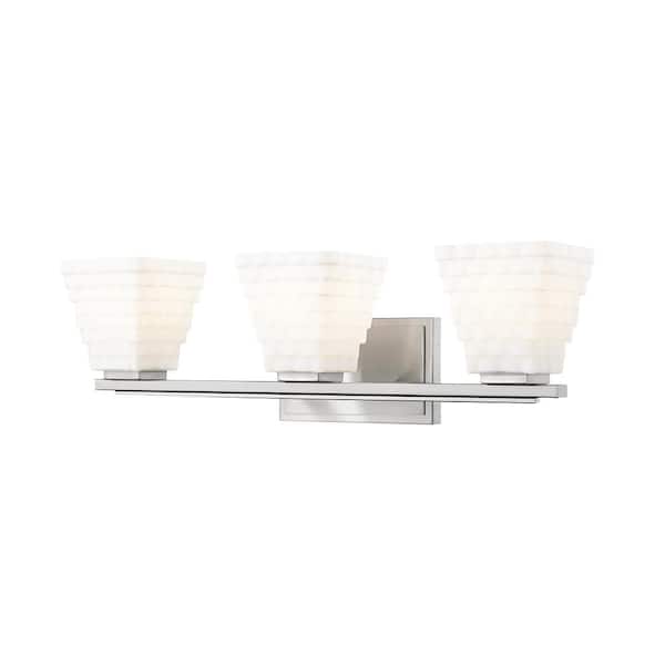 Unbranded Annalise 24 in. 3 Light Brushed Nickel Vanity Light with Matte Opal Glass Shades