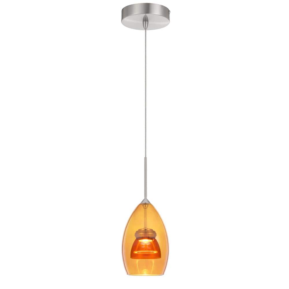7 in. Amber Clear Metal and Glass Mini Pendant with Integrated LED -  CAL Lighting, UP-128-AM-AMBCL