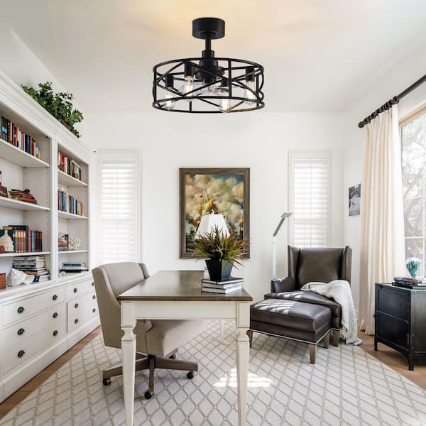 20 in. Indoor LED Black Small Modern Ceiling Fan with Light Bulbs and Remote Control Included