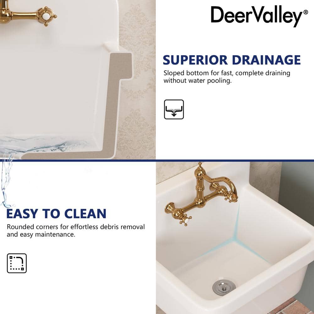 24" White Fireclay Farmhouse Wall Mount Utility Sink