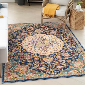 Passion Navy Multicolor 5 ft. x 7 ft. Persian Medallion Transitional Area Rug
