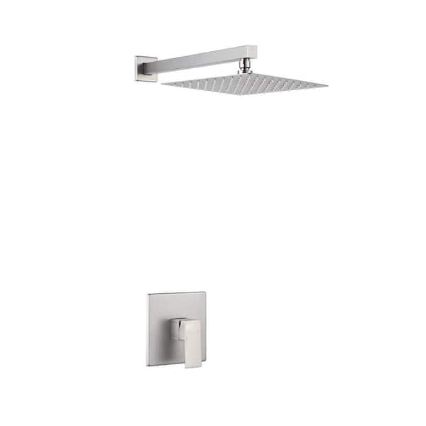 1-Spray Patterns with 1.5 GPM 10 in. Wall Mount Rain Fixed Shower Head in Brushed Nickel