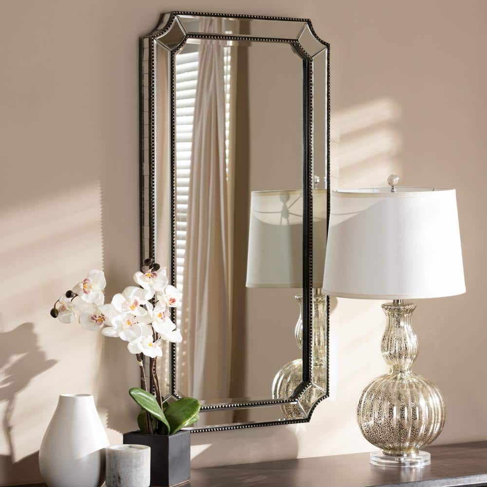 Romina Antique Silver Rectangular Beaded Wall Mirror