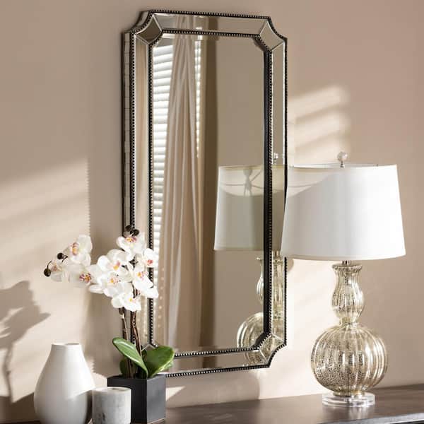 Medium Rectangle Antique Silver Art Deco Mirror (40 in. H x 20 in. W)