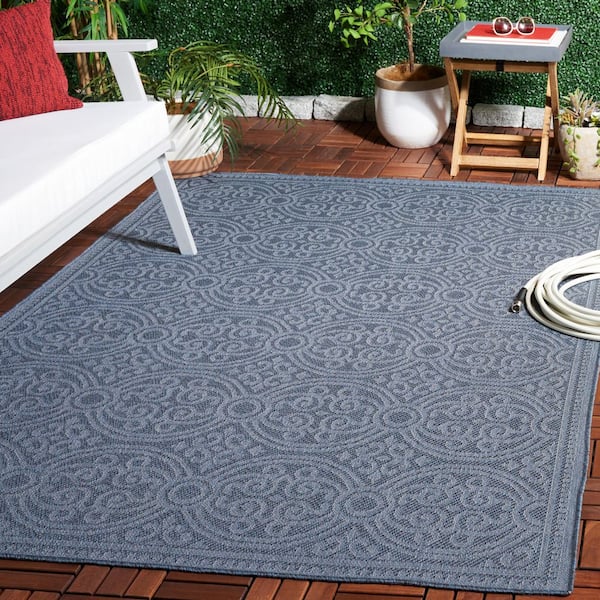 Bermuda Navy 8 ft. x 10 ft. Ornate Border Geometric Indoor/Outdoor Area Rug
