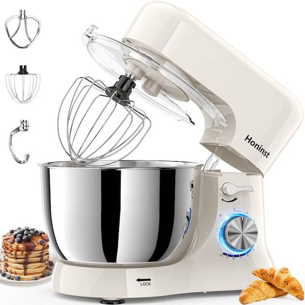 JEREMY CASS Big Chef 5.5 Qt. 650-Watt 10-Speed Beige Stand Mixer with Dough Hook, Whisk and Beater