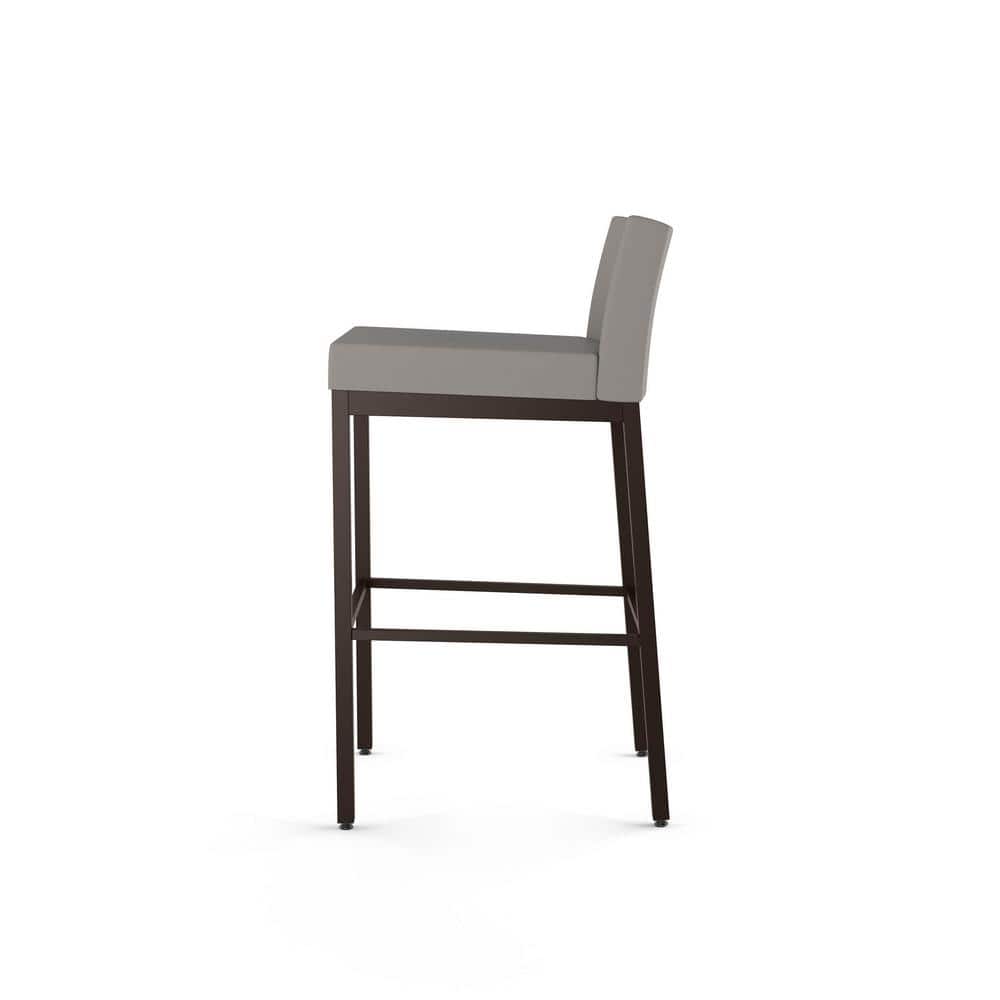 Taupe Gray Faux Leather Bar Stool with Dark Brown Metal Frame