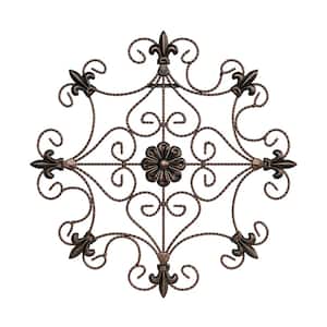 Medallion Metal Wall Art- 14.25 in. Square Open Edge Metal Home Decor, Hand Crafted with Distressed