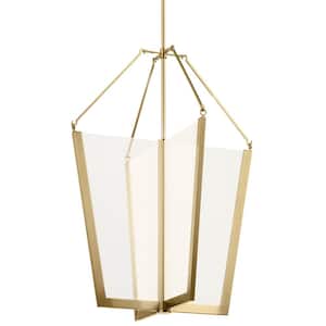 Calters 28.5 in. Integrated LED Champagne Gold Contemporary Lantern Foyer Pendant Hanging Light
