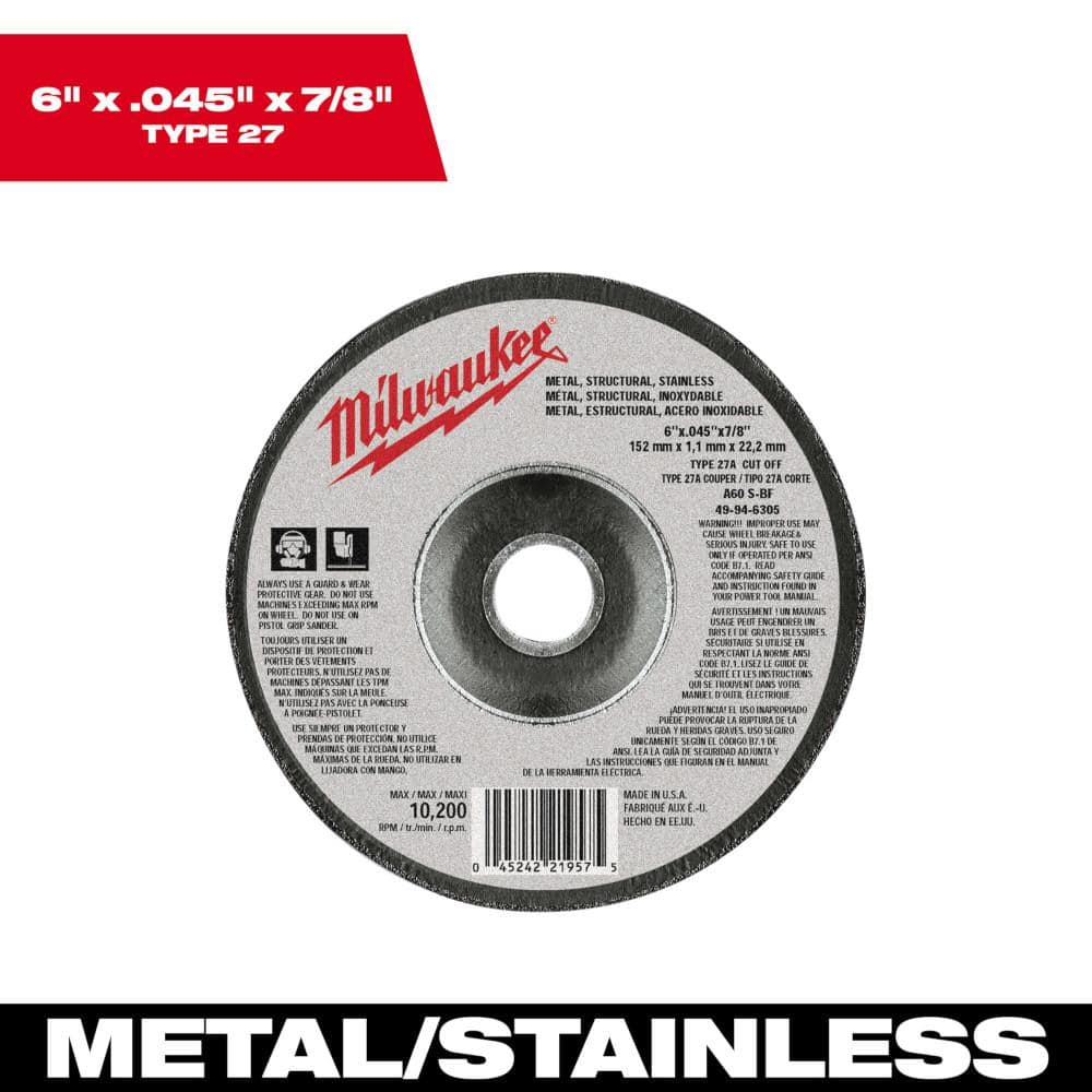 Milwaukee 6 in. x 0.045 in. x 7/8 in. Cut-Off Wheel (Type 27) 49