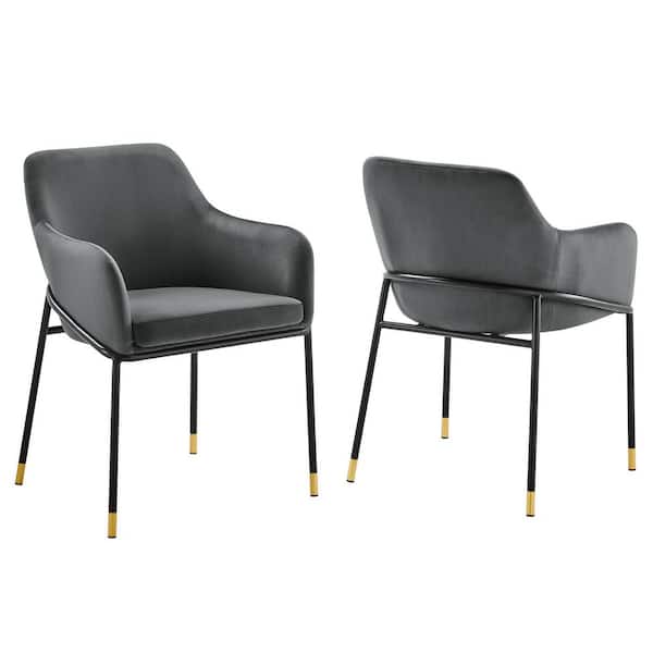 MODWAY Jovi Performance Black Charcoal Velvet Dining Armchair (Set of 2)