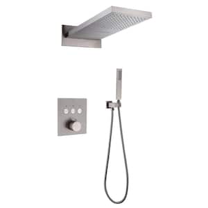 Triple Handle Thermostatic 3-Spray Patterns Shower Faucet 1.8 GPM with Self-cleaning Nozzles Heads in Brushed Nickel