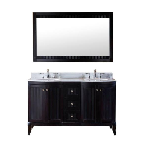 Virtu USA Khaleesi 61 in. W Bath Vanity in Espresso with Marble Vanity Top in White with Round Basin and Mirror