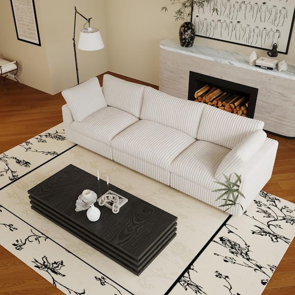 J&E Home 118.11 in. Square Arm 3-piece Oversized Rabbit Hair Plush Fabric Free Combination Modular Sectional Sofa in Beige