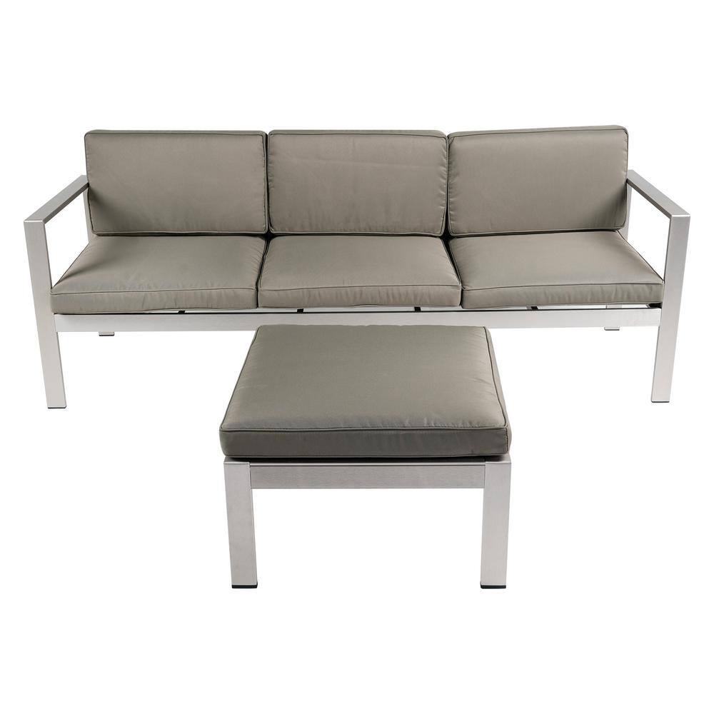 Hot Seller 2-Piece Outdoor Patio Aluminum Loveseat with Table, Brown Cushio