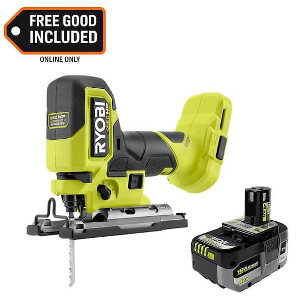 ONE+ HP 18V Brushless Cordless Compact Barrel Grip Jigsaw with ONE+ 18V 4.0 Ah HIGH PERFORMANCE Battery