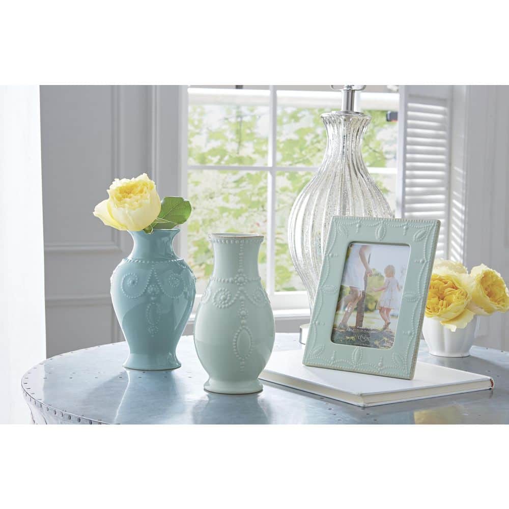 Ice Blue Ceramic Fluted Table Vase 8.7''