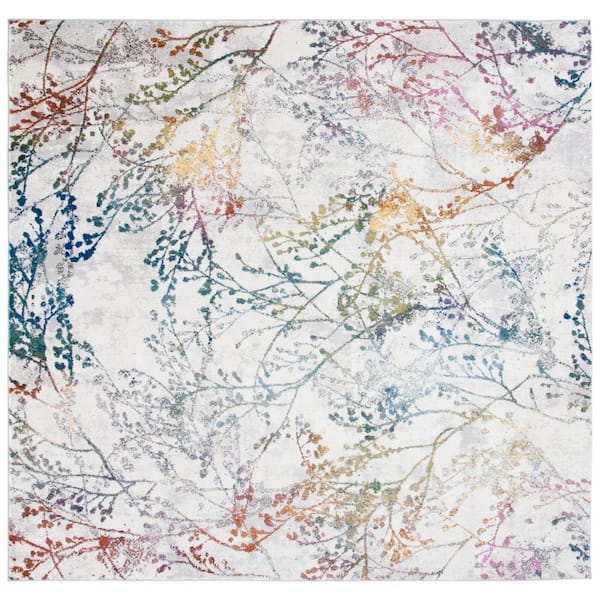 Aria 3 ft. x 3 ft. Ivory/Blue Distressed Forest Square Area Rug