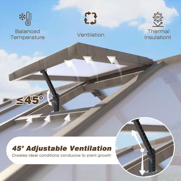 8 ft. x 12 ft. Wooden Greenhouse for Outdoors, Polycarbonate Greenhouse with Roof Vent, Greenhouse for Outside Garden