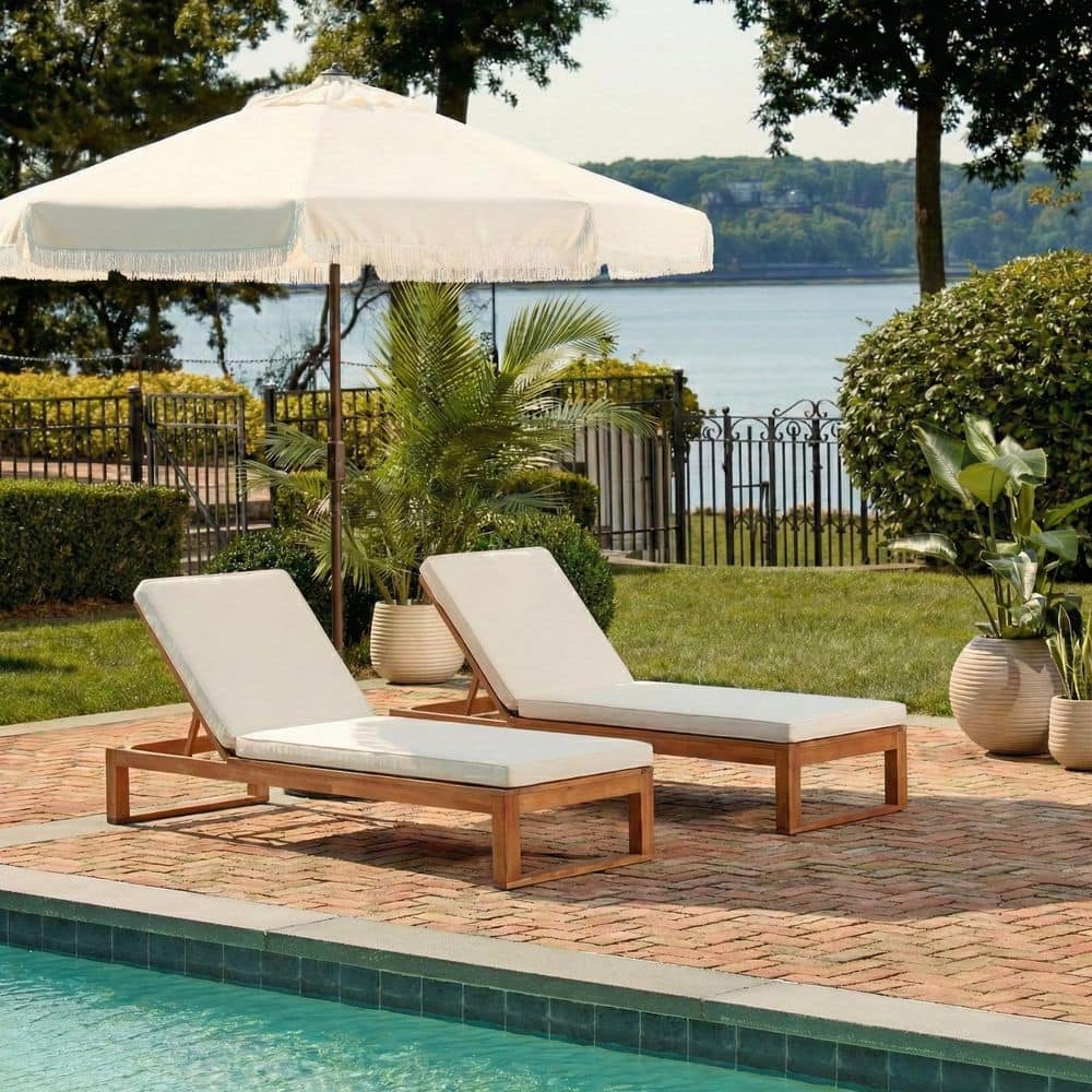 SAFAVIEH Solano Natural Brown 1-Piece Wood Outdoor Chaise Lounge
