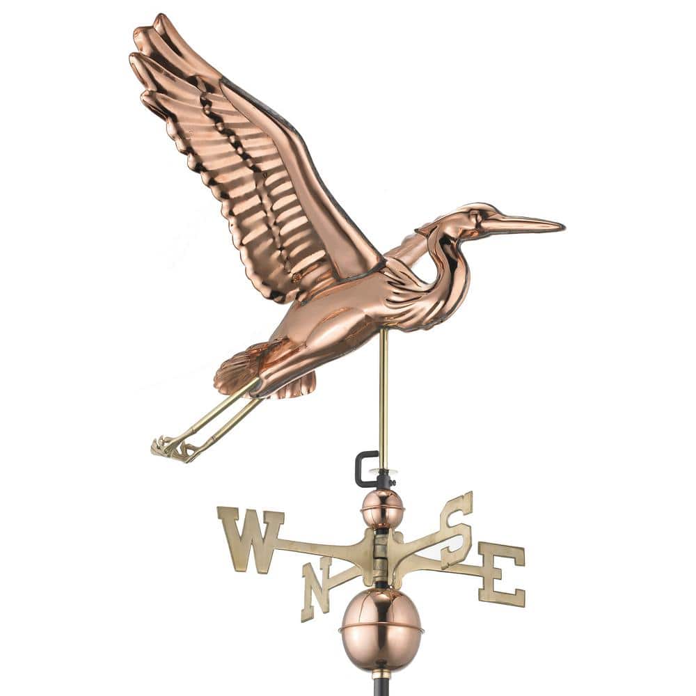 Elegant Blue Heron 24" Rooftop Weathervane in Polished Copper