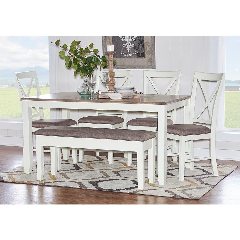 Rustic Taupe and Vanilla White 6-Piece Dining Set with Storage Bench