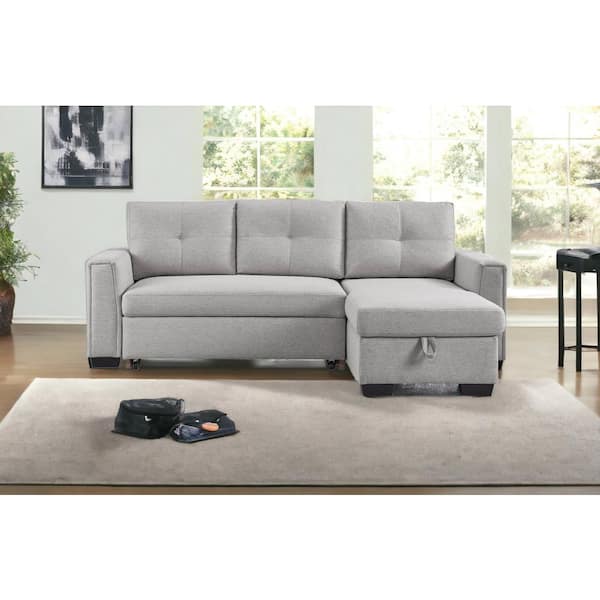 HomeRoots Amelia 92 in. Straight Arm Polyester Blend Rectangle Sofa in Light Gray