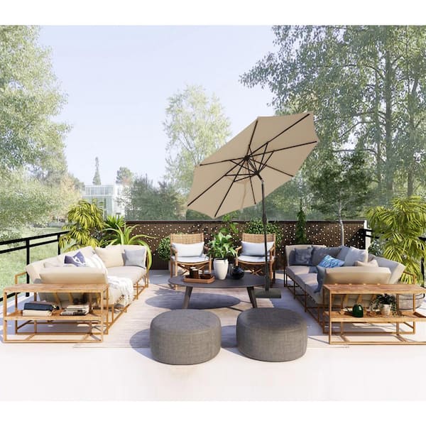 Unbranded 9 ft. Aluminum Market Patio Umbrella, Outdoor Table Umbrella with 8 Sturdy Ribs, Push Button Tilt and Crank in Beige