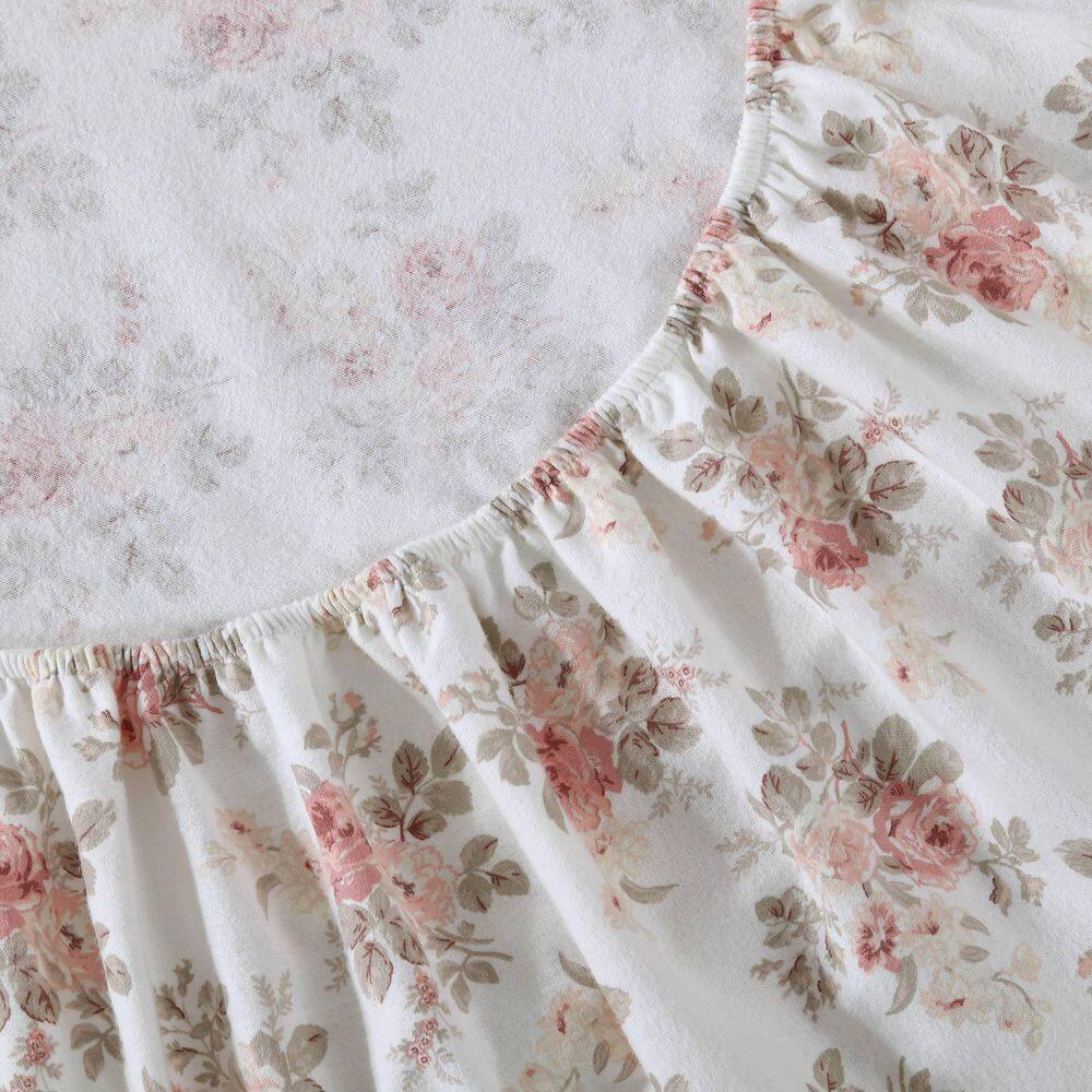 Lisalee Pink Floral Cotton Flannel Full Sheet Set