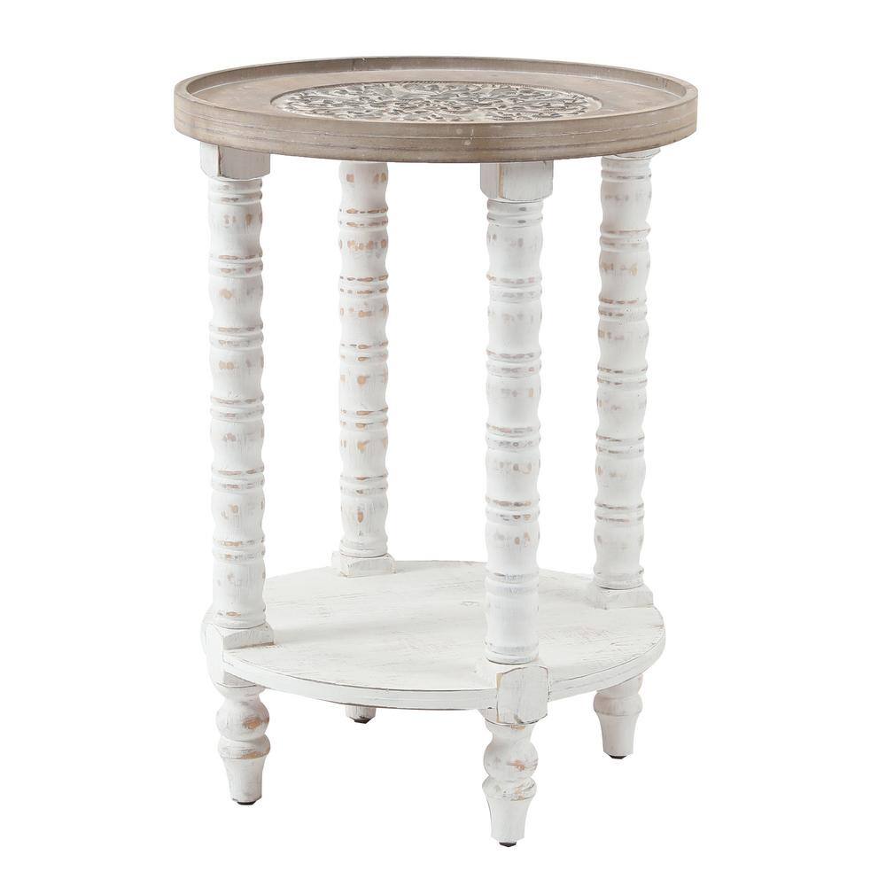 white wood round end table