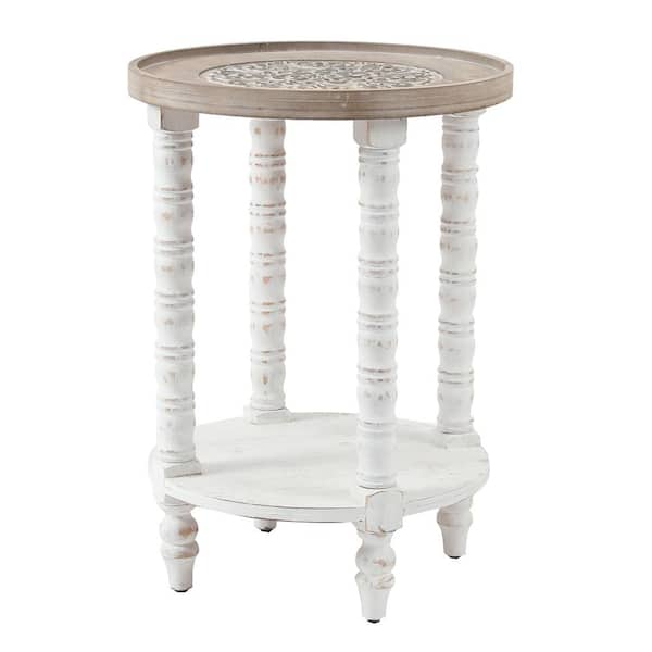 H White Wood Round Accent Table, Round White Accent Table