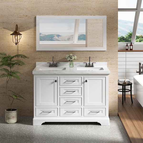 eclife 48 in. W x 21.7 in. D x 33.5 in. H Double Sink Freestanding Bath Vanity in White with White Ceramic Top(Assembled)