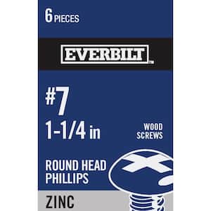 #7 x 1-1/4 in. Phillips Round Head Zinc Plated Wood Screw (6-Pack)