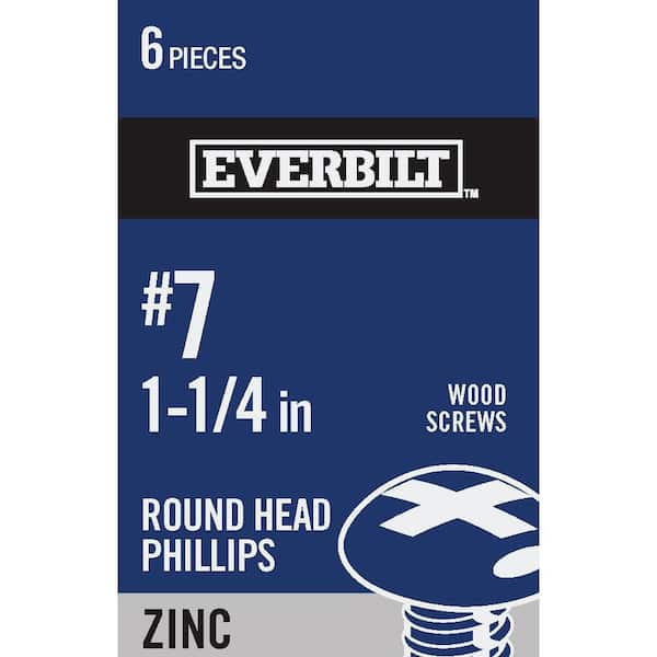 Everbilt #7 x 1-1/4 in. Phillips Round Head Zinc Plated Wood Screw (6-Pack)