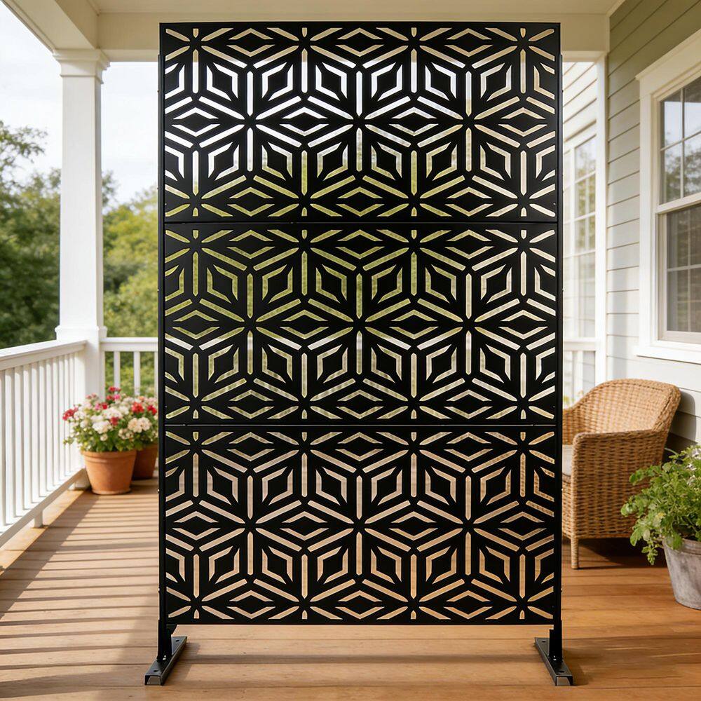 76 in. x 48 in. Freestanding Decorative Privacy Screen Black Metal for Outside Lawn Garden price history on PriceWatchPro
