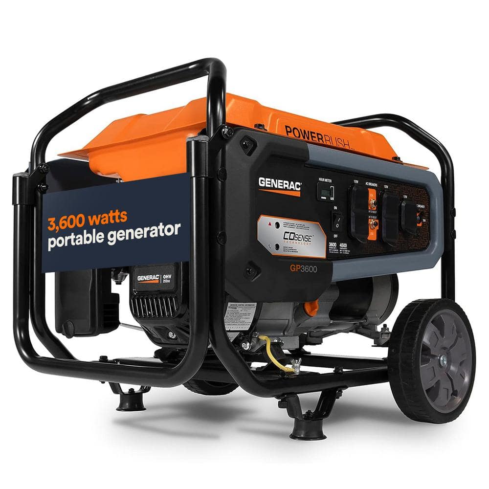 Generac 4500/3600-Watt Gasoline Powered Recoil Start Portable Generator with COSense - GP3600