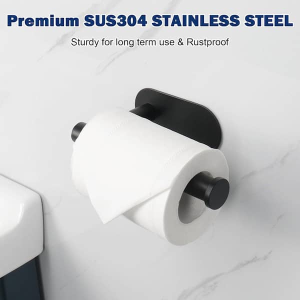 1 Pcs Matte Black Stainless Steel Toilet Paper Holder Self Adhesive, Rustproof Adhesive Toilet Roll Holder No Drilling