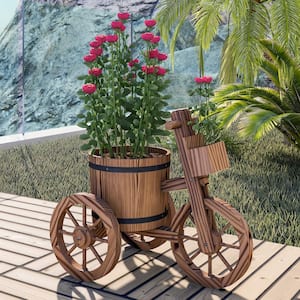 20.5 in Dia x 17.3 in H Brown Wooden Handmade Large Barrel Planter