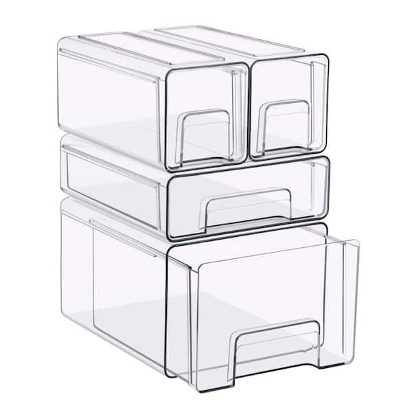 Sorbus Clear Stackable Makeup Storage Drawer Set, Small/Medium/Large, 4-Pack